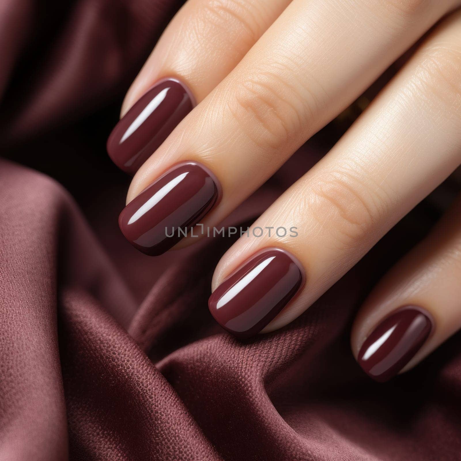 Burgundy elegance in nail art. Created using AI generated technology and image editing software.