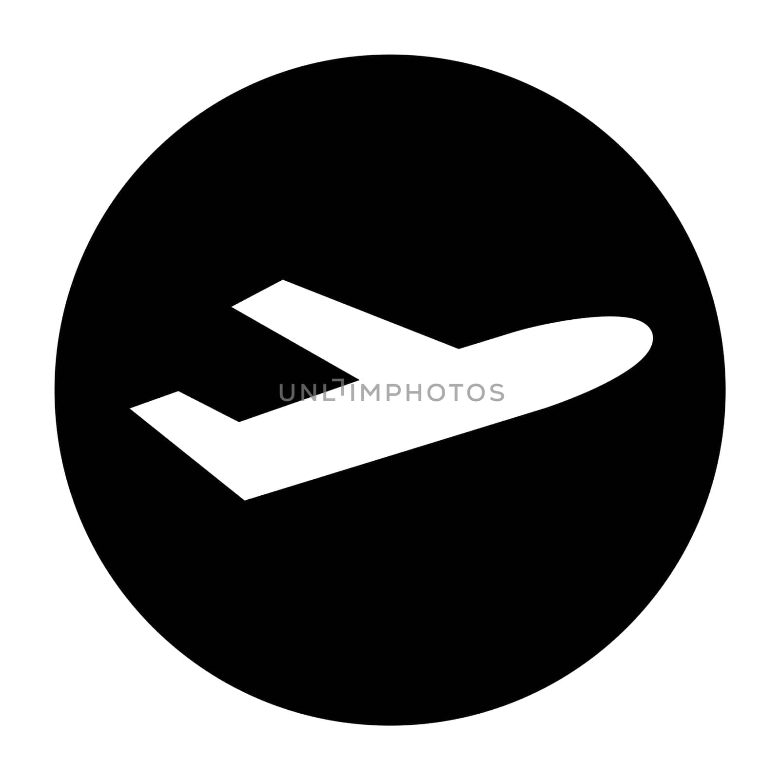 Simple round black Button with white Icon showing Airport or Flight