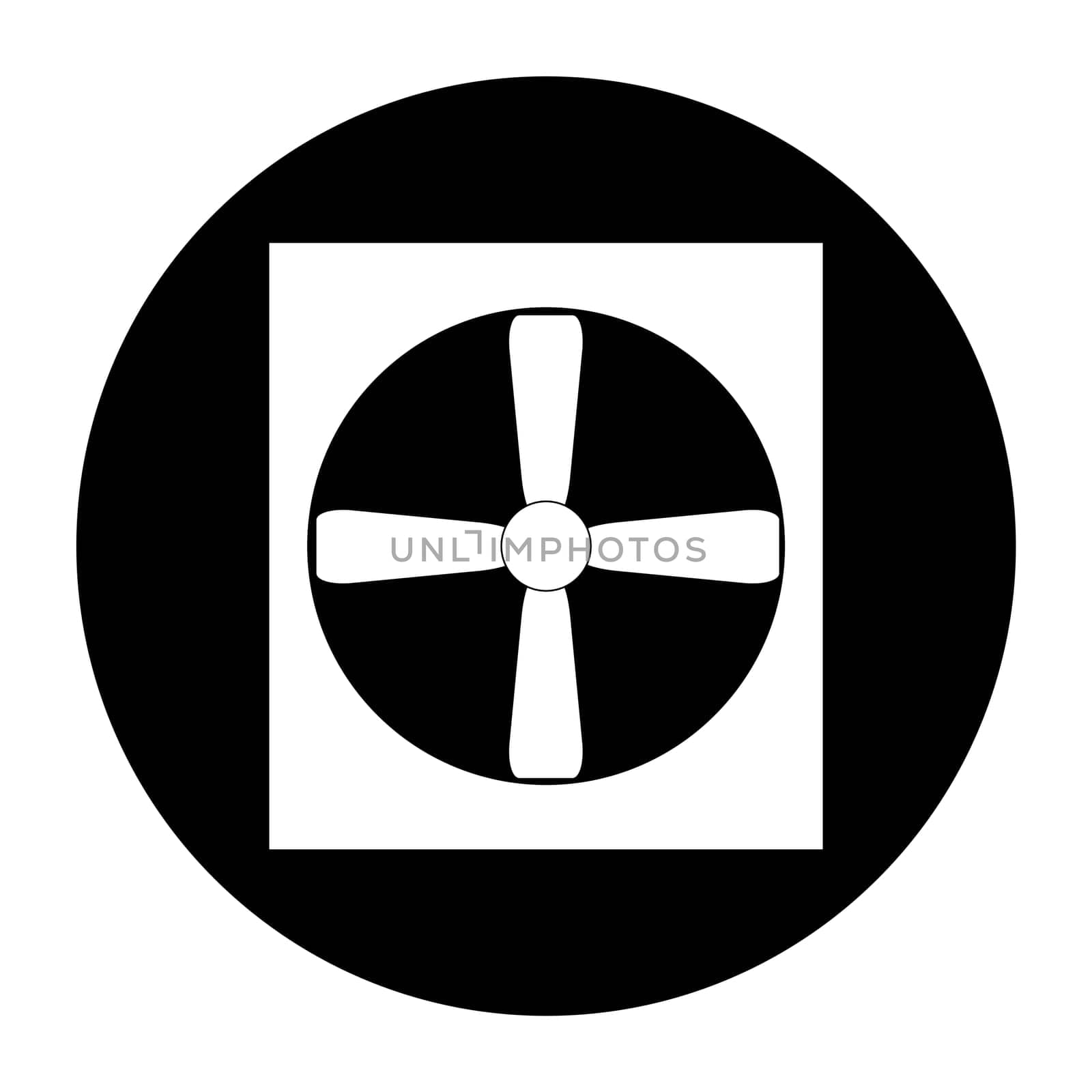 Simple round black Button with white Icon showing Ventilation or Heat Pump
