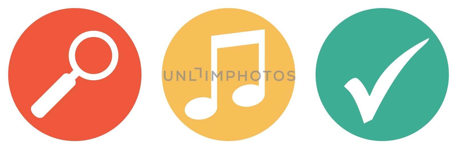 Button Banner red orange green showing: Search and find Music
