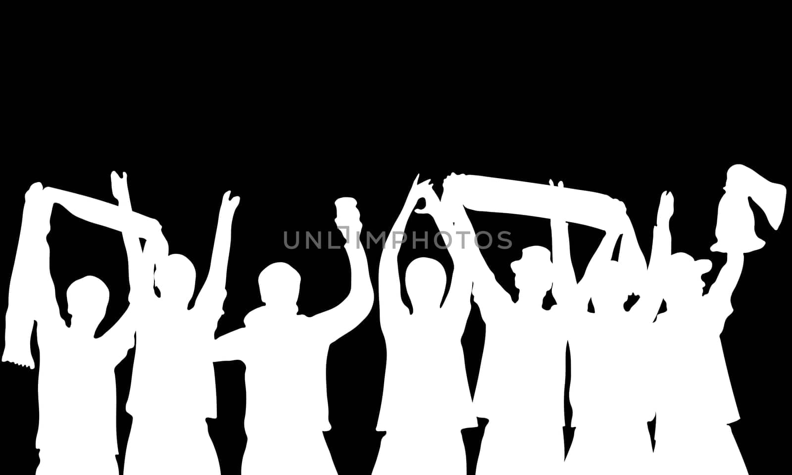 Group of cheering soccer, sport or music fans - White silhouette