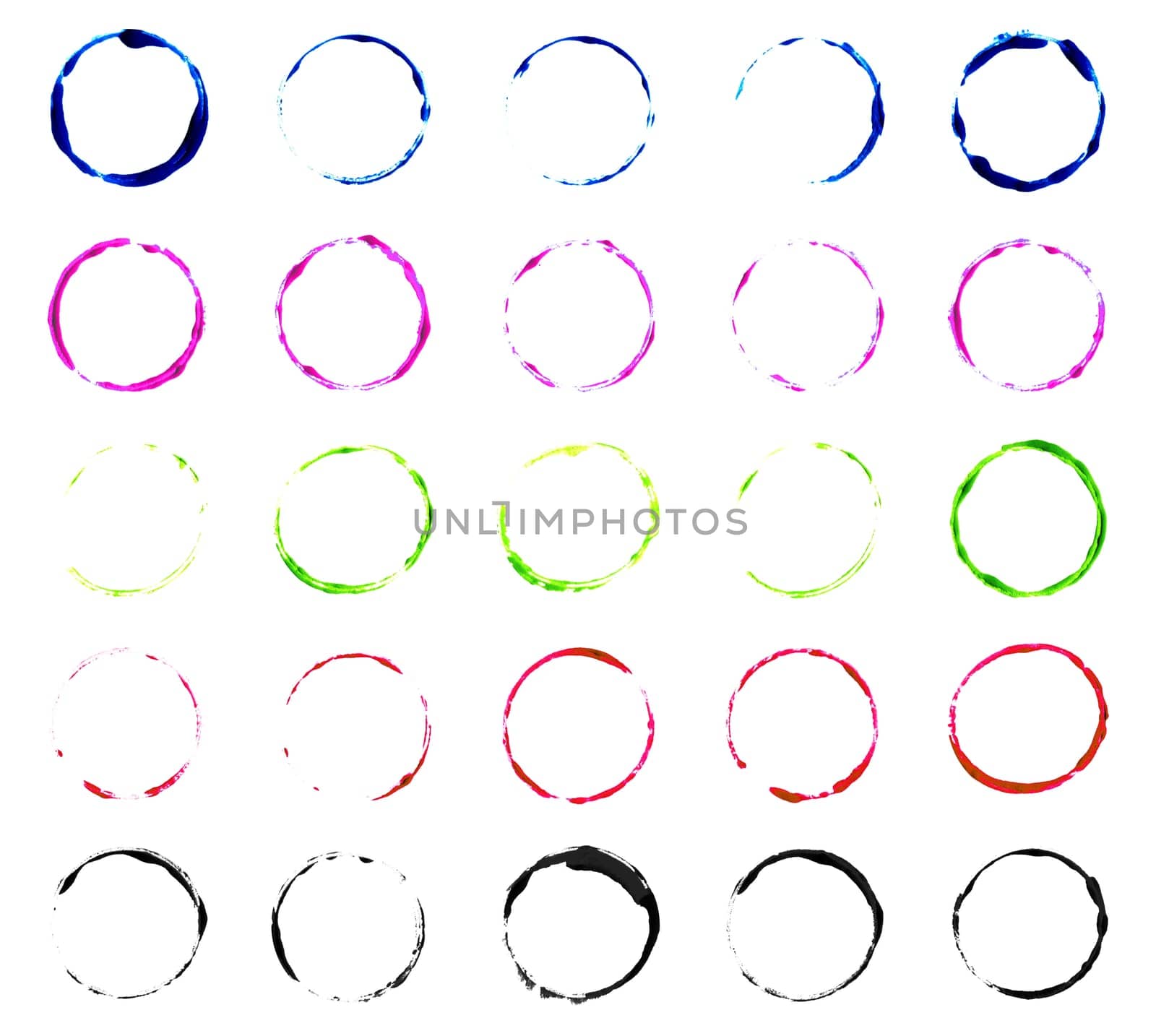 Collection of 25 hand painted brush or stencil circles