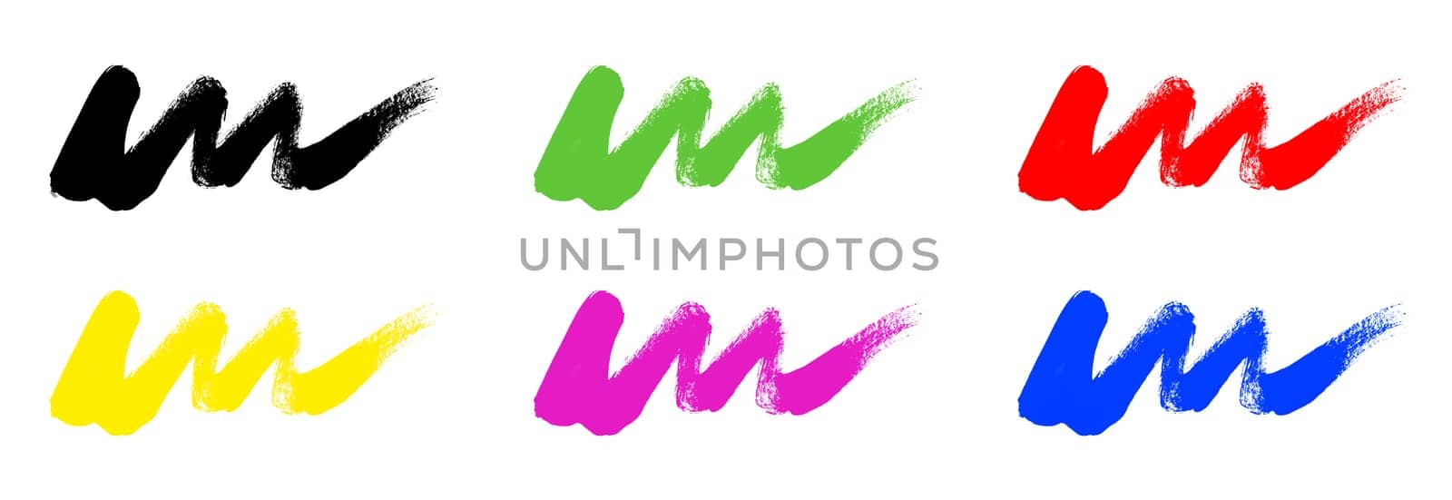 Hand drawn brush strokes showing 6 different colors