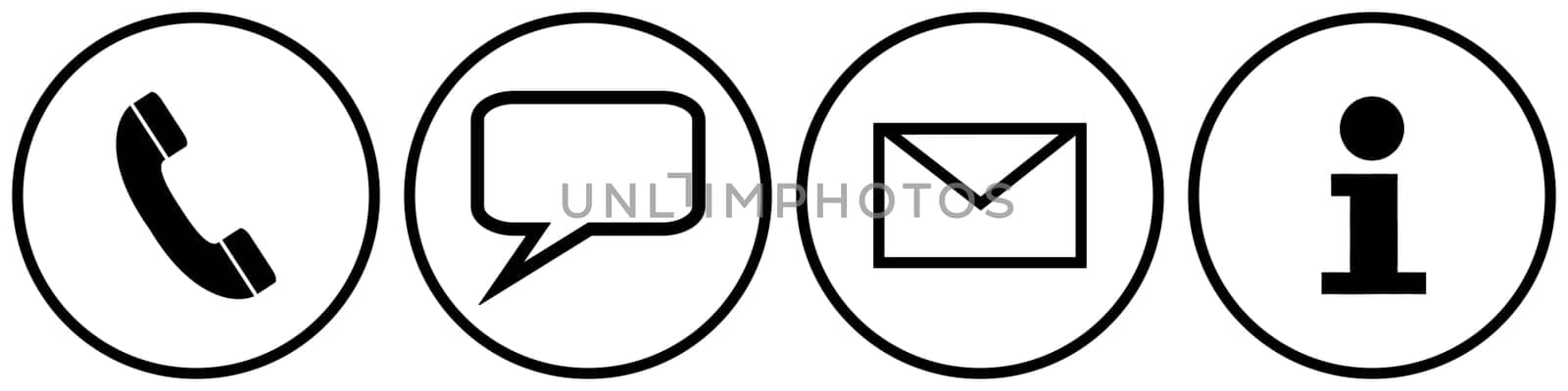 Simple black round contact buttons on white background