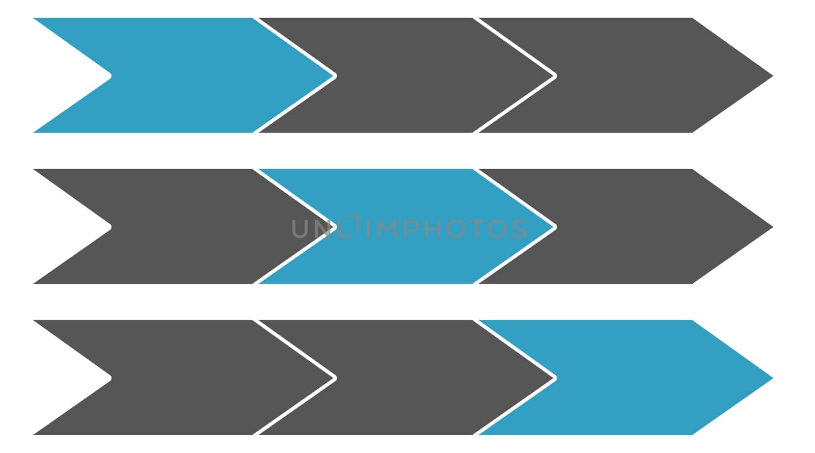 Blue grey arrow banner showing 3 steps