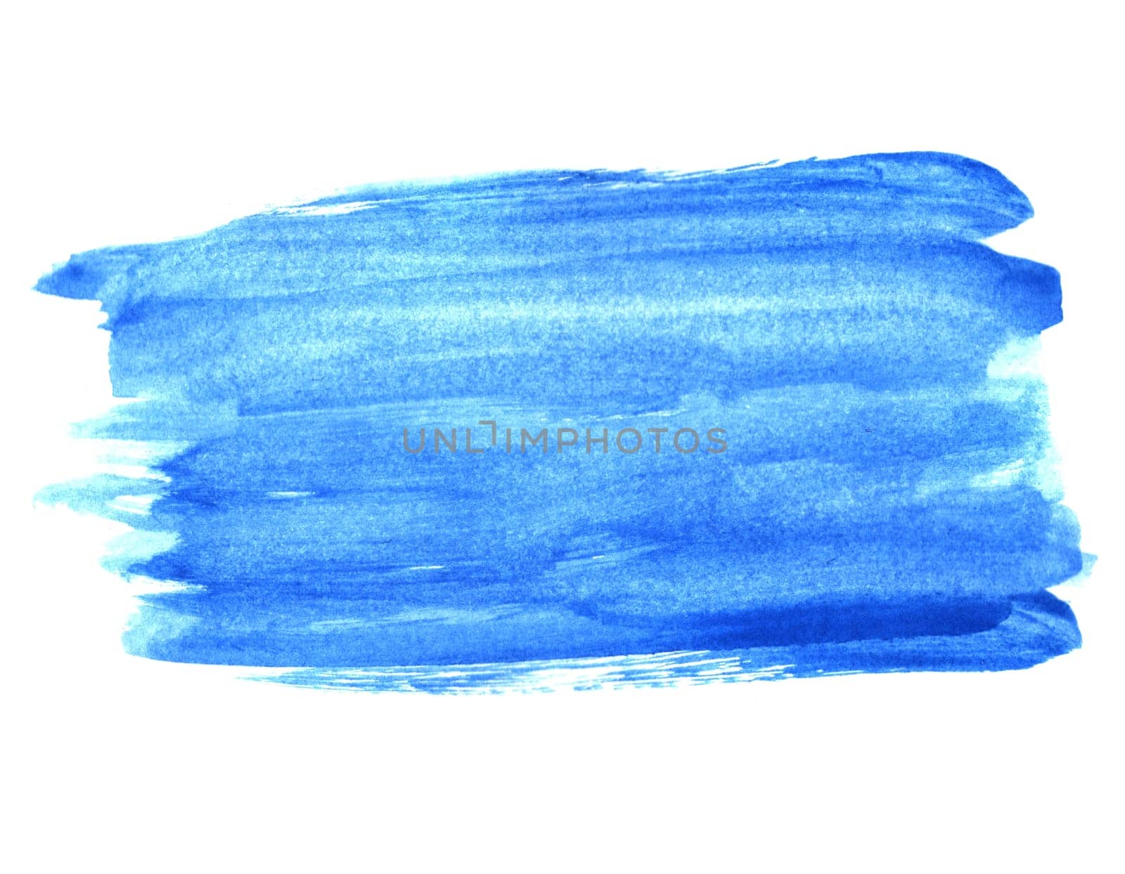 Blue dirty watercolor brushstroke on white background with copy space