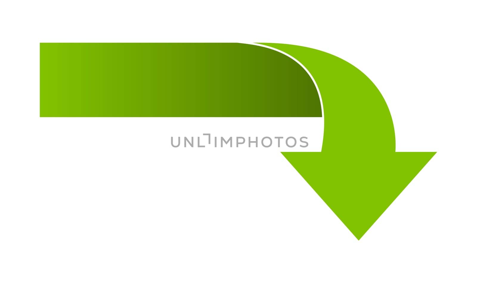 Green arrow banner wit curve and copy space showing down