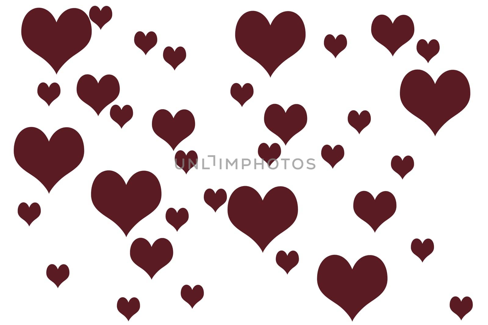 Different sized red hearts on a white background