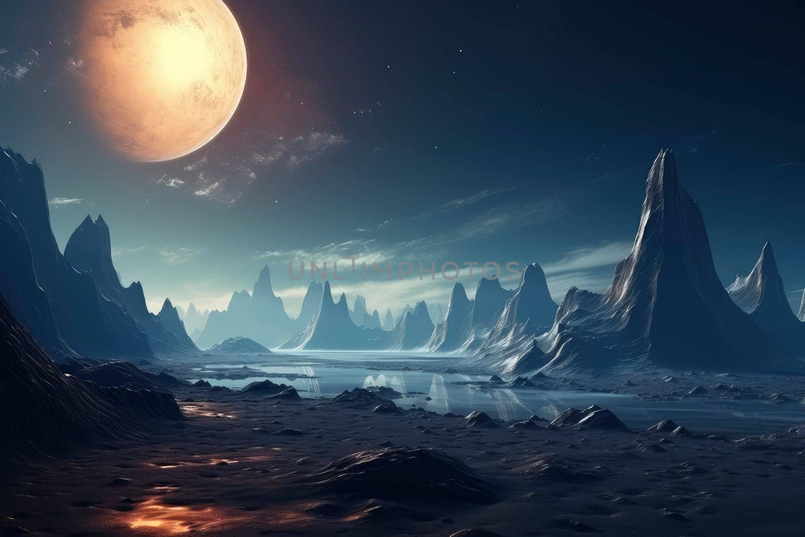 Extraterrestrial Night with a Red Moon. High quality photo
