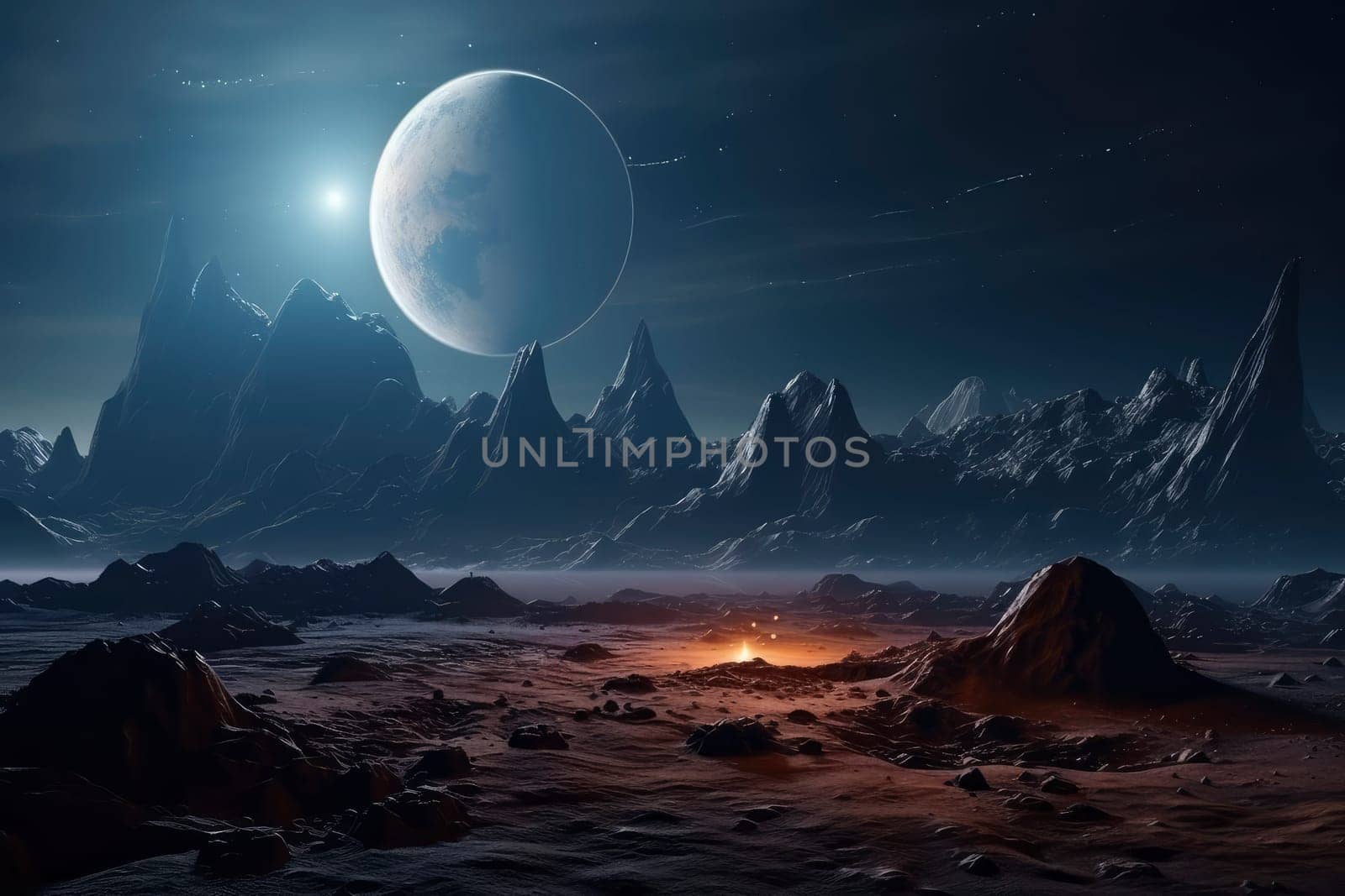 Mystical Nocturnal Landscape with Luminous Moon. High quality photo