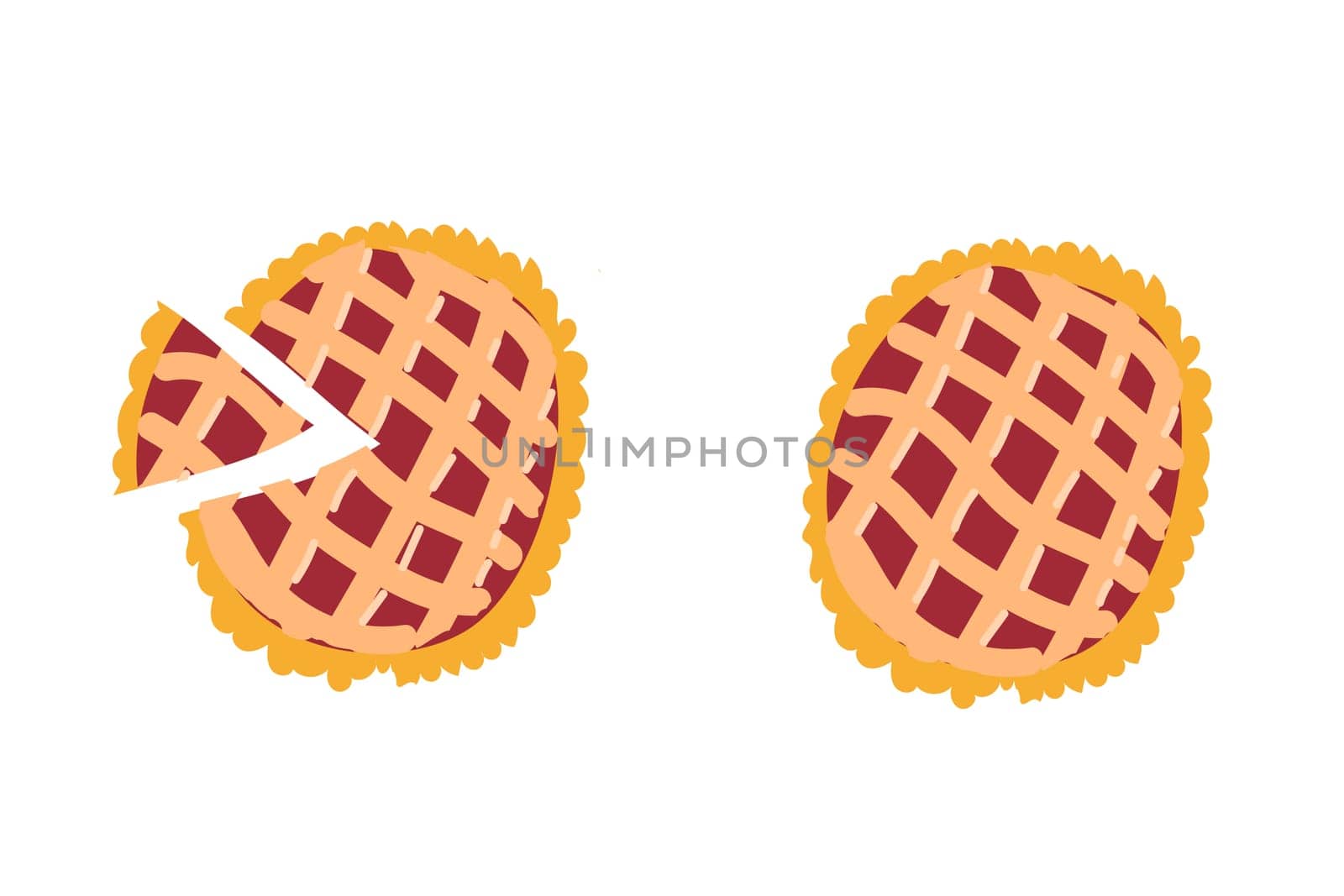 Hand drawn fruit and berry pie with lattice. Vector illustration isolated. Can used for celebration banner, label, greeting card.