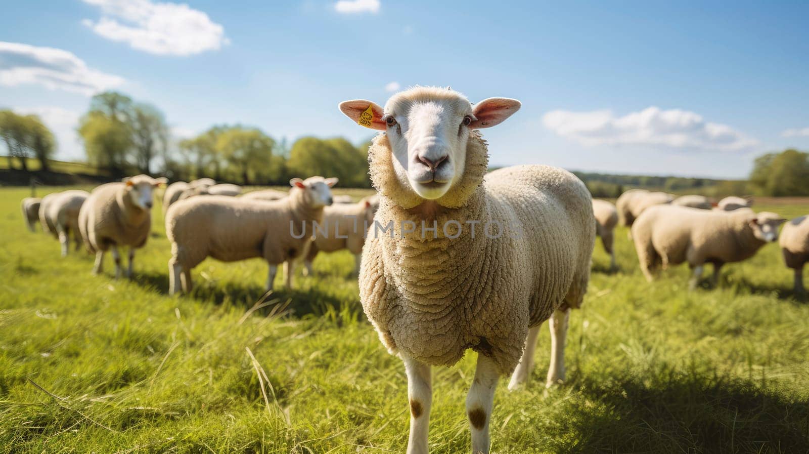 Inquisitive Sheep on a Sunny Pasture. High quality photo