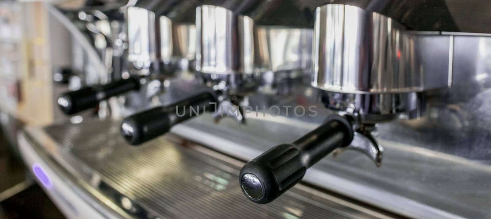 White profesional expresso coffee machine. Long format