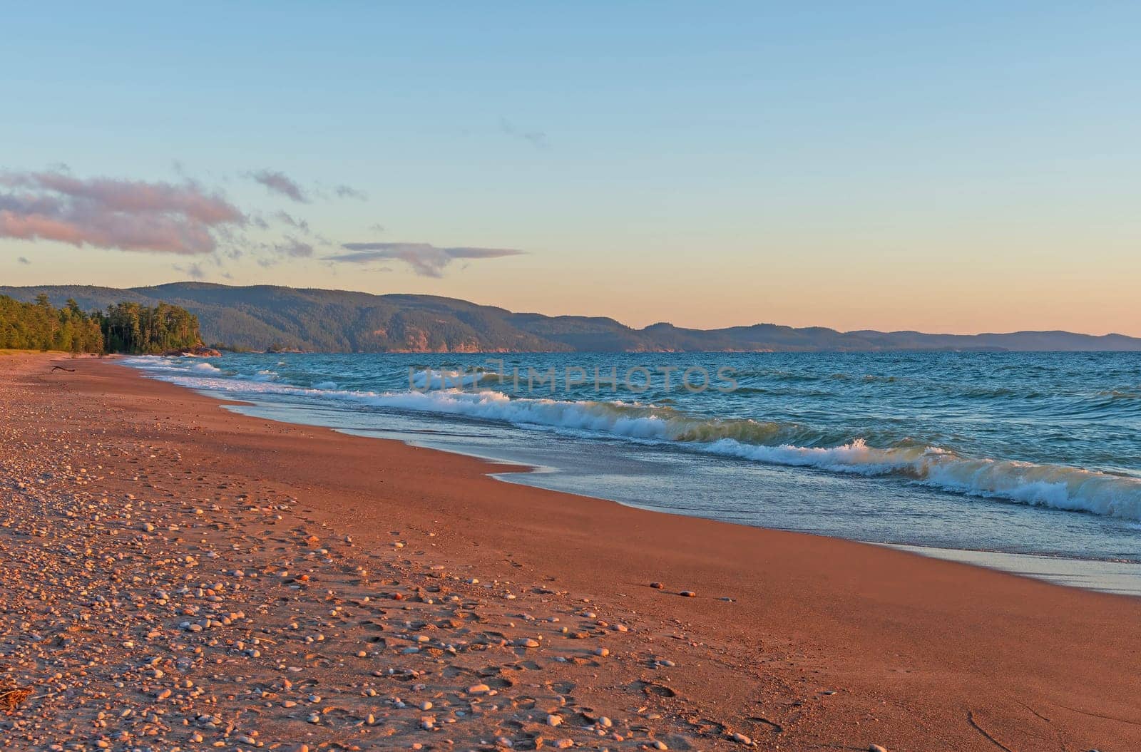 Evening Glow on a Great Lakes Beach on Agawa Bay in Lake Superior Provincial Park in Ontario