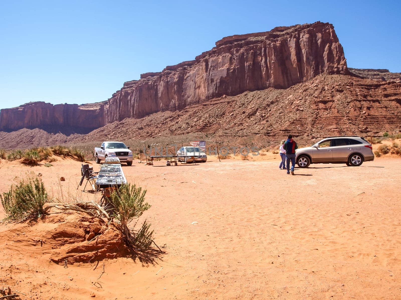 Monument Valley, Arizona, USA - May 12, 2013: Cars on the background Monument Valley.