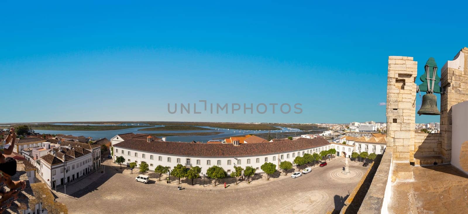 aerial of scenic skyline of Faro in Portugal