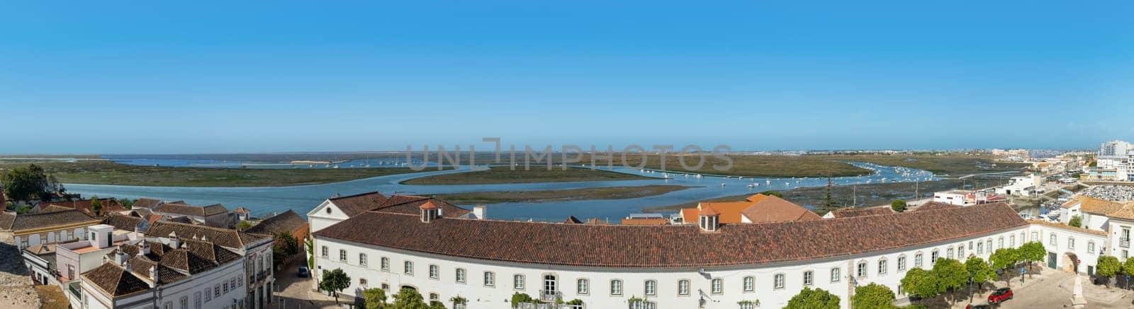 scenic view to skyline of Faro at the Algarve coast in Portugal