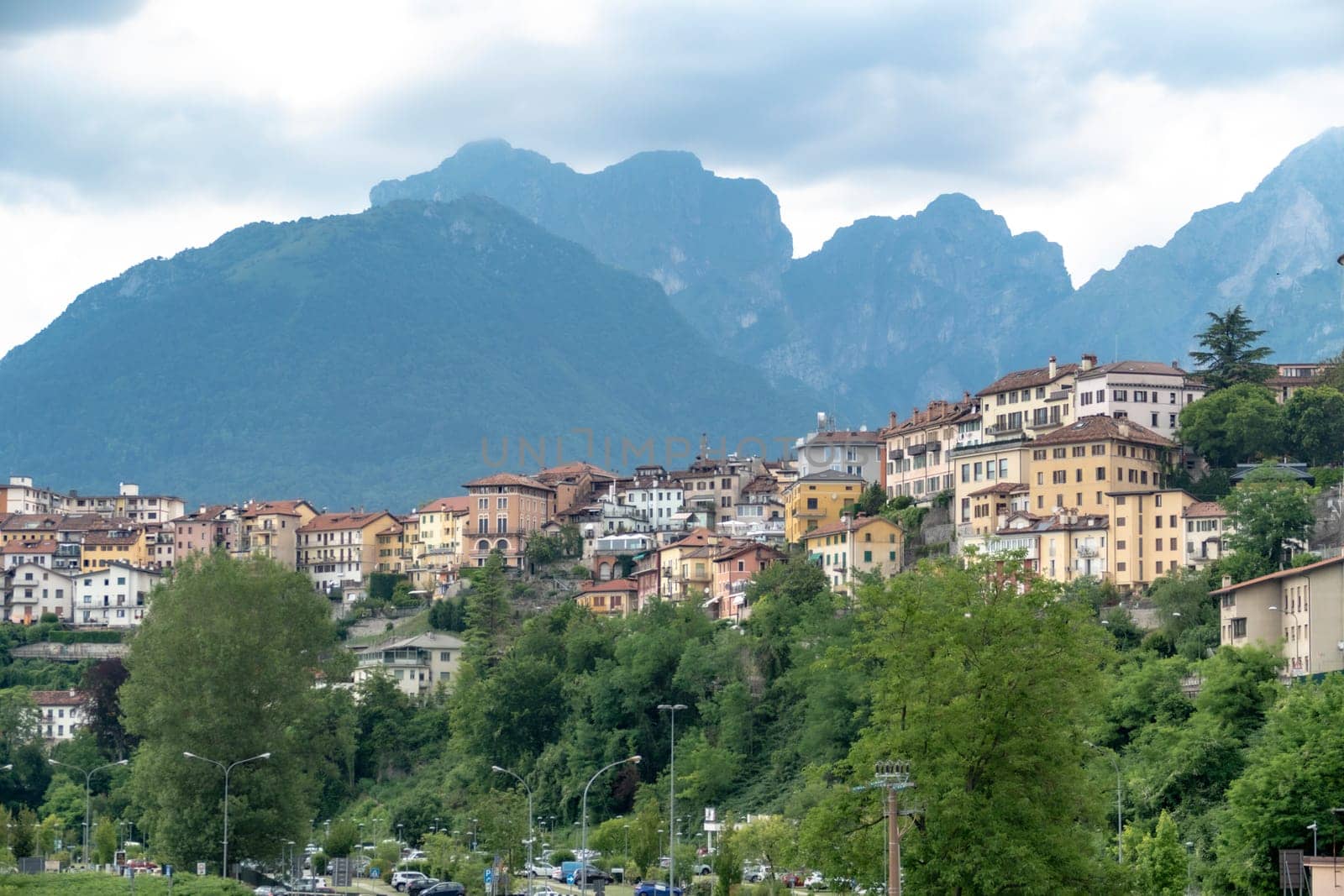 view to scenic vollage of Belluno, Italy in the Alps