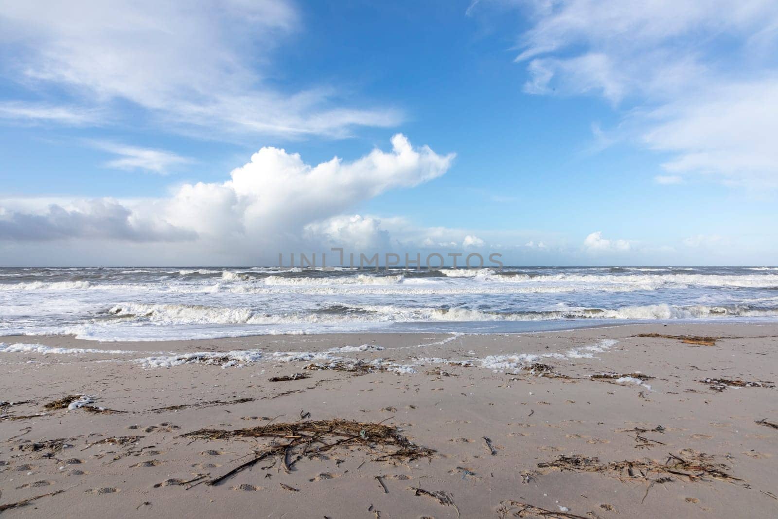 view to beach in Sylt in bad weather condition