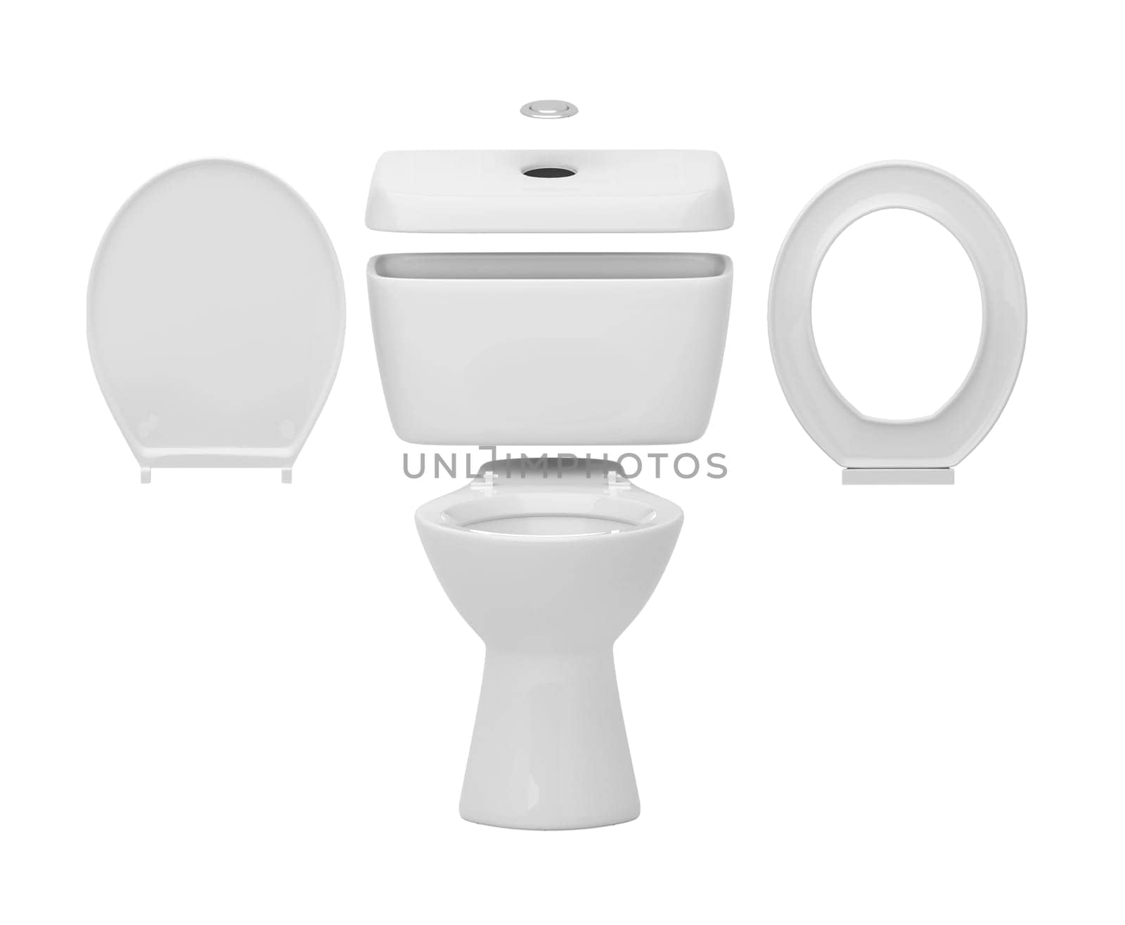 Toilet bowls disassemble on white background