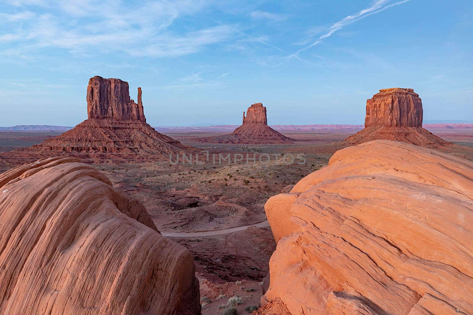 scenic view to the butte in monument valley seen from visitor center, USA