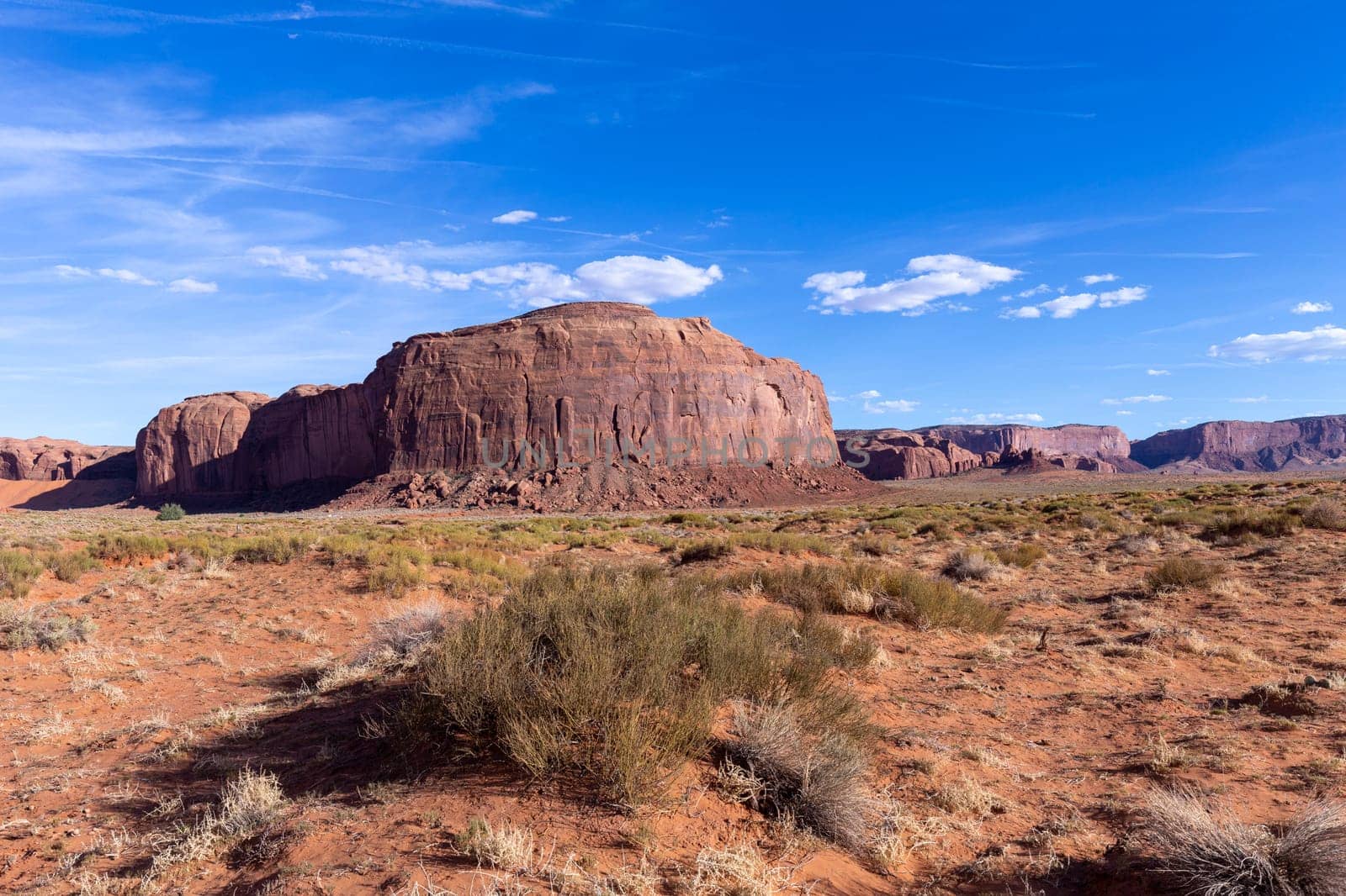 scenic view to monument valley with butte and blue sky, USA