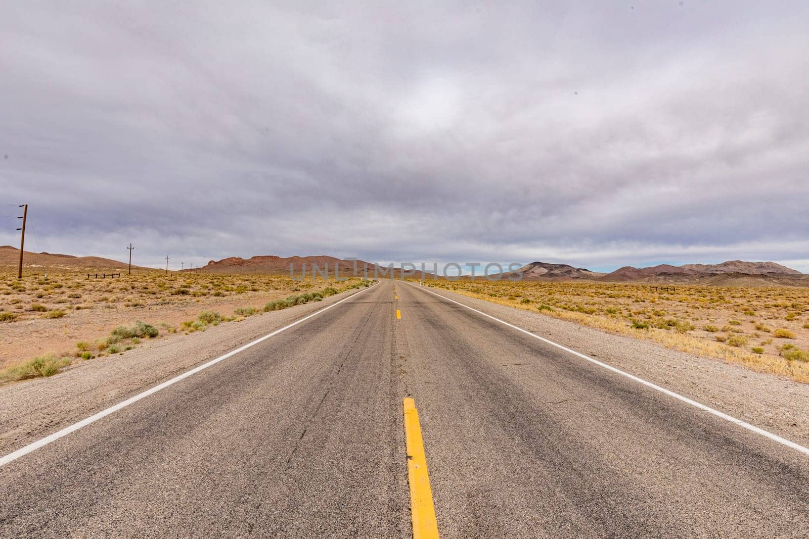 Riding the Route 95 in Nevada on daytime thru the desert, USA