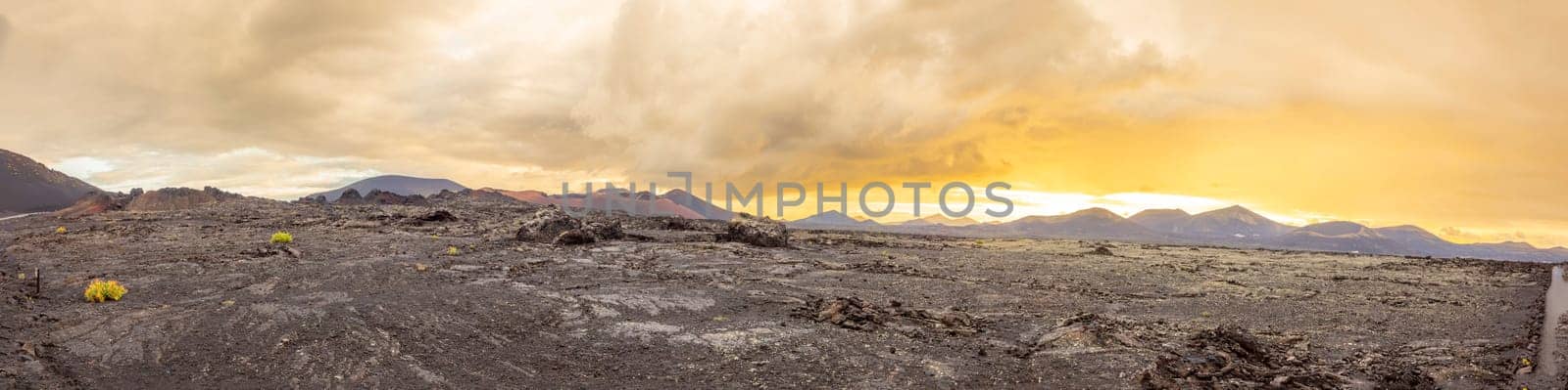 sunrise at Timanfaya national park in Lanzarote, Spain