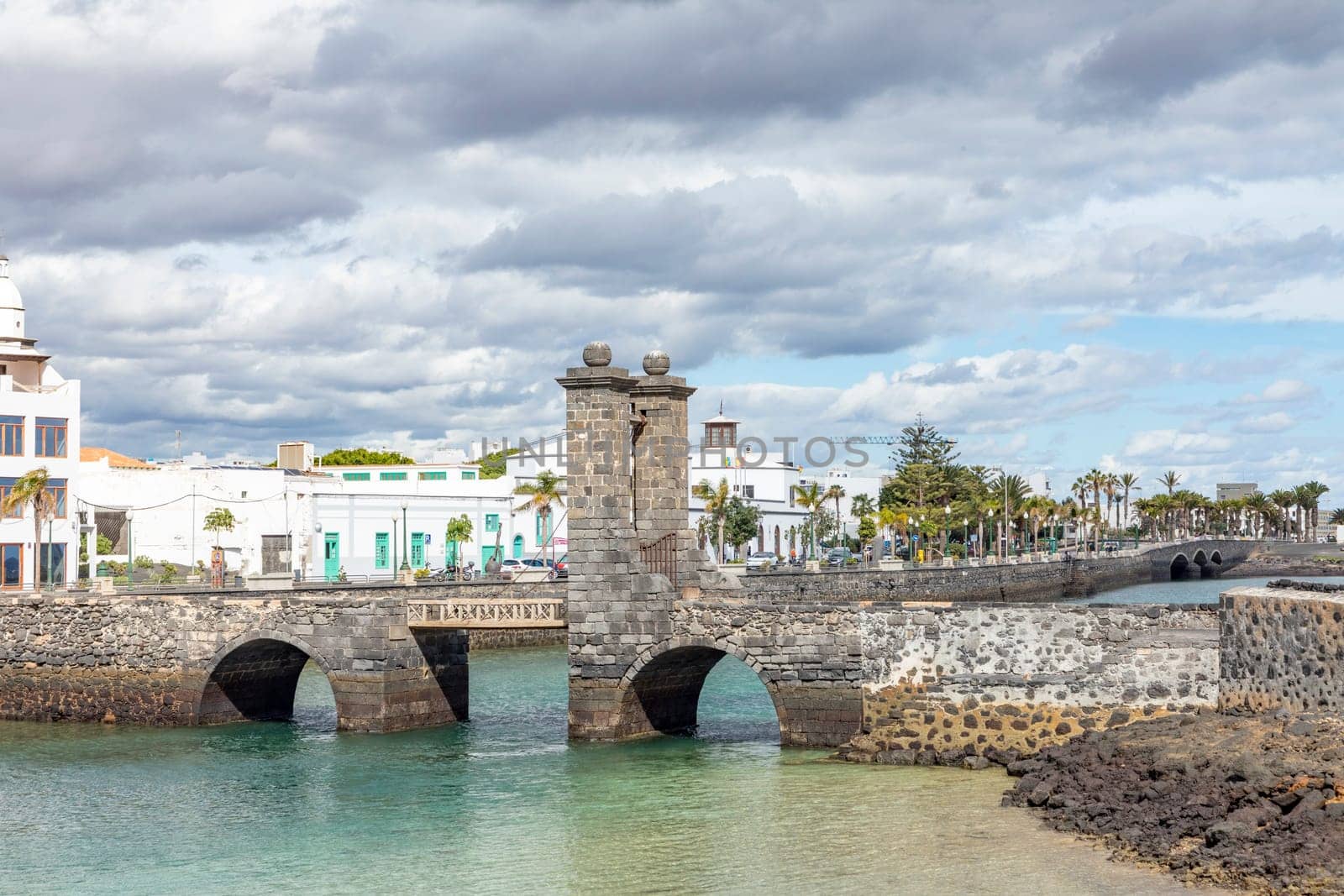 Historic draw bridge leading to San Gabriel Castle, Arrecife, capital city of Lanzarote, Canary Islands, Spain