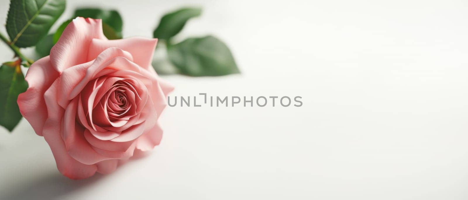 Elegant pink rose with copy space. Created using AI generated technology and image editing software.