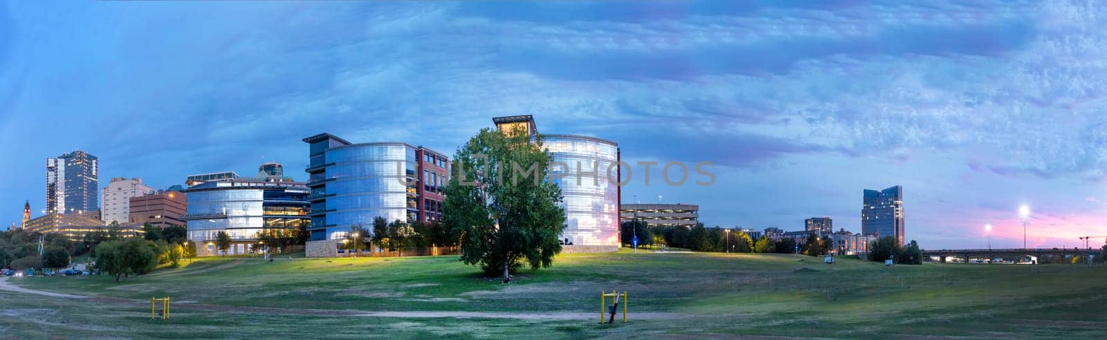 skyline of Fort worth seen from the river Trinity park, Texas, USA