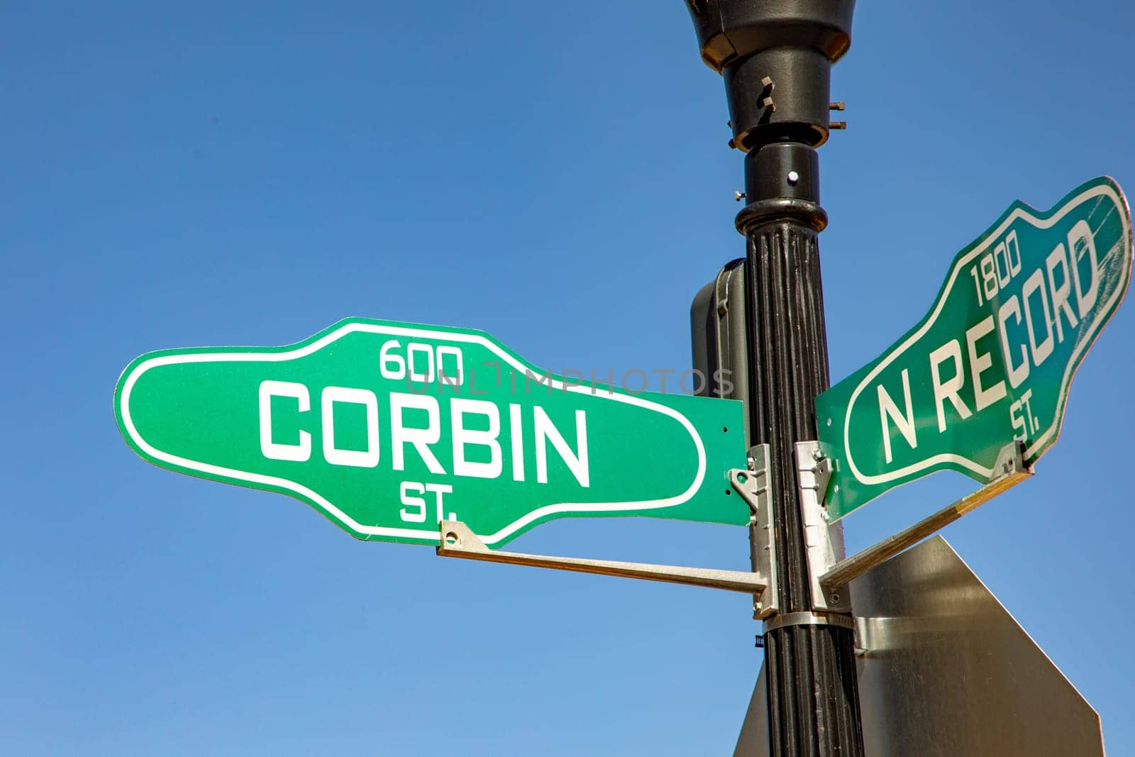 street sign Corbin and N Record at the historic district in Dallas, Texas, USA