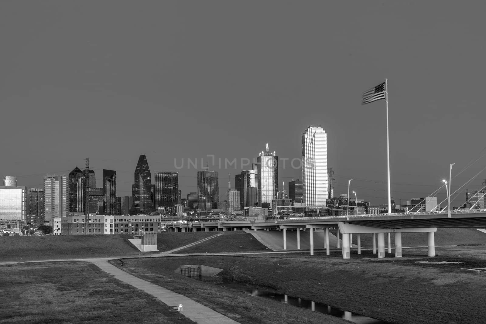 scenic skyline by night in Dallas, Texas, USA