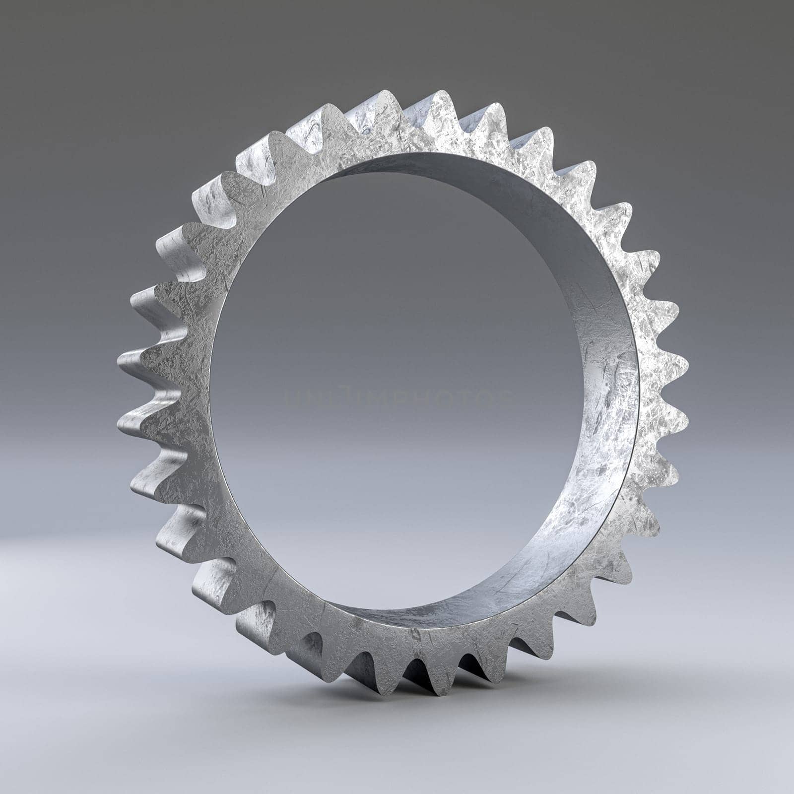 large metal gear on a grey background. 3d render