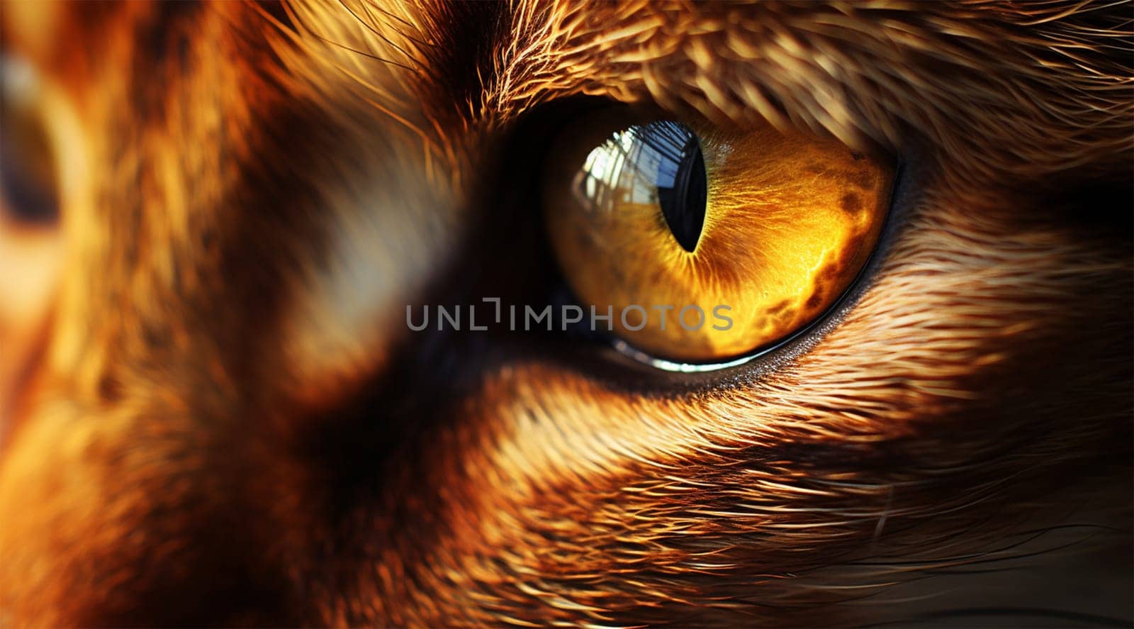 micro image of a yellow eye of a red cat. cat's vision.