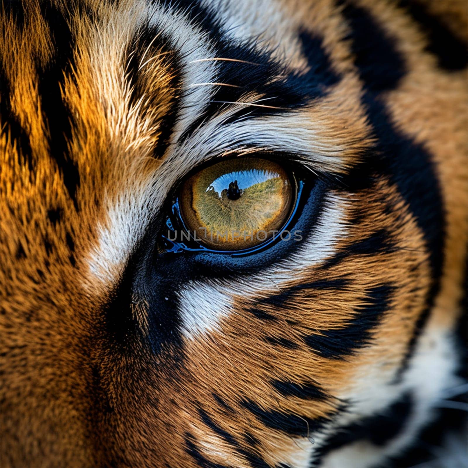macro image of a tiger's eye. Wild cat. Wildlife nature concept