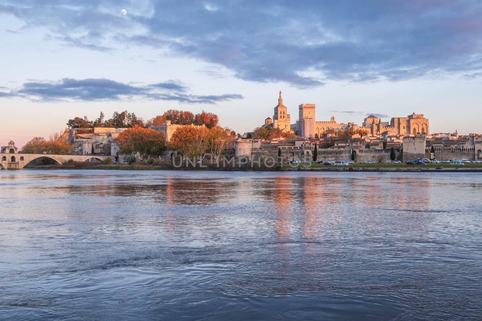 Avignon city and his famous bridge, medieval Papal city on the Rhone River. Photography taken in France in autumn