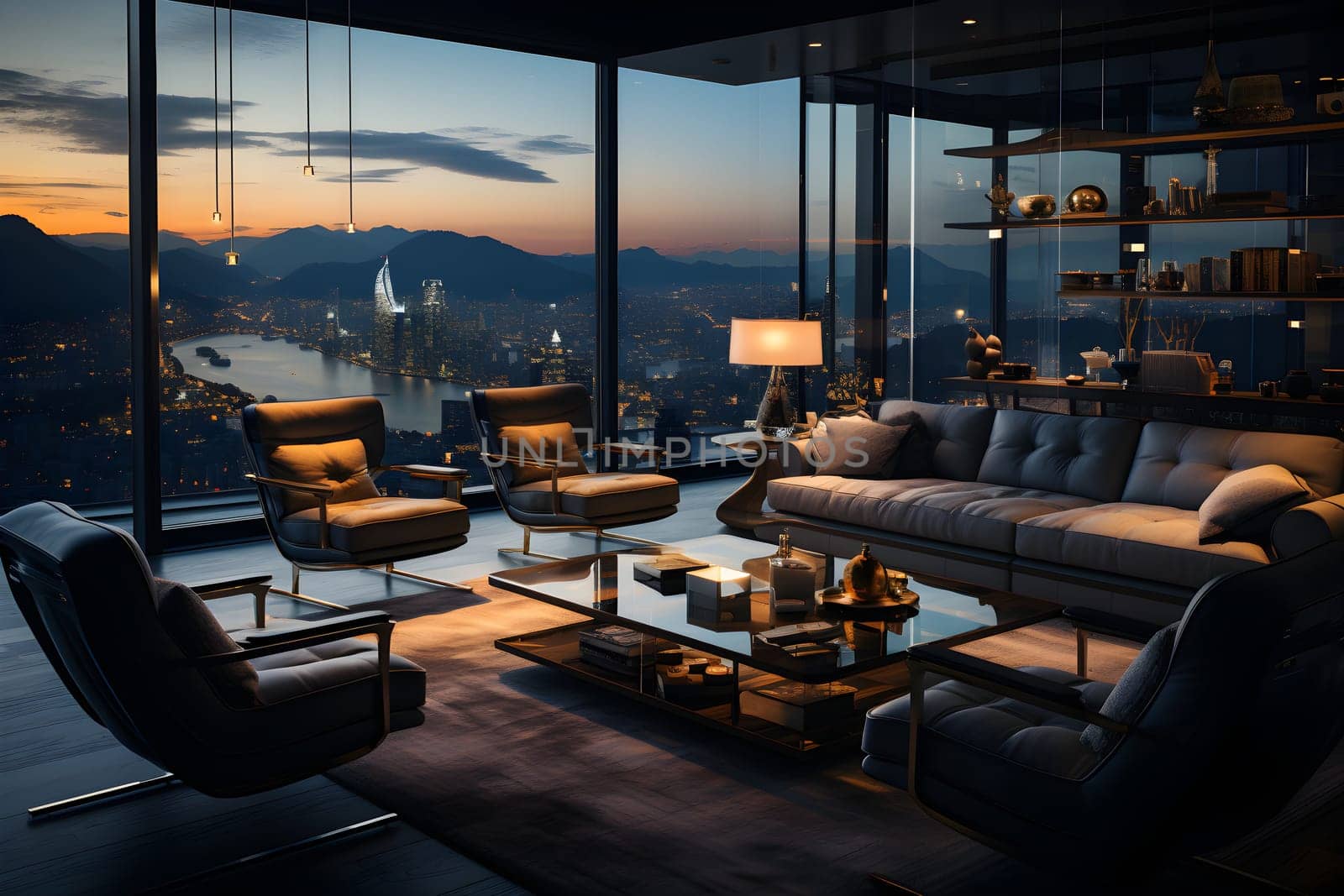Computer generated illustration sketch of a high-end luxury club where visionary senior executives meet to redefine leadership in an ever-changing business. The view of the outside is very beautiful.