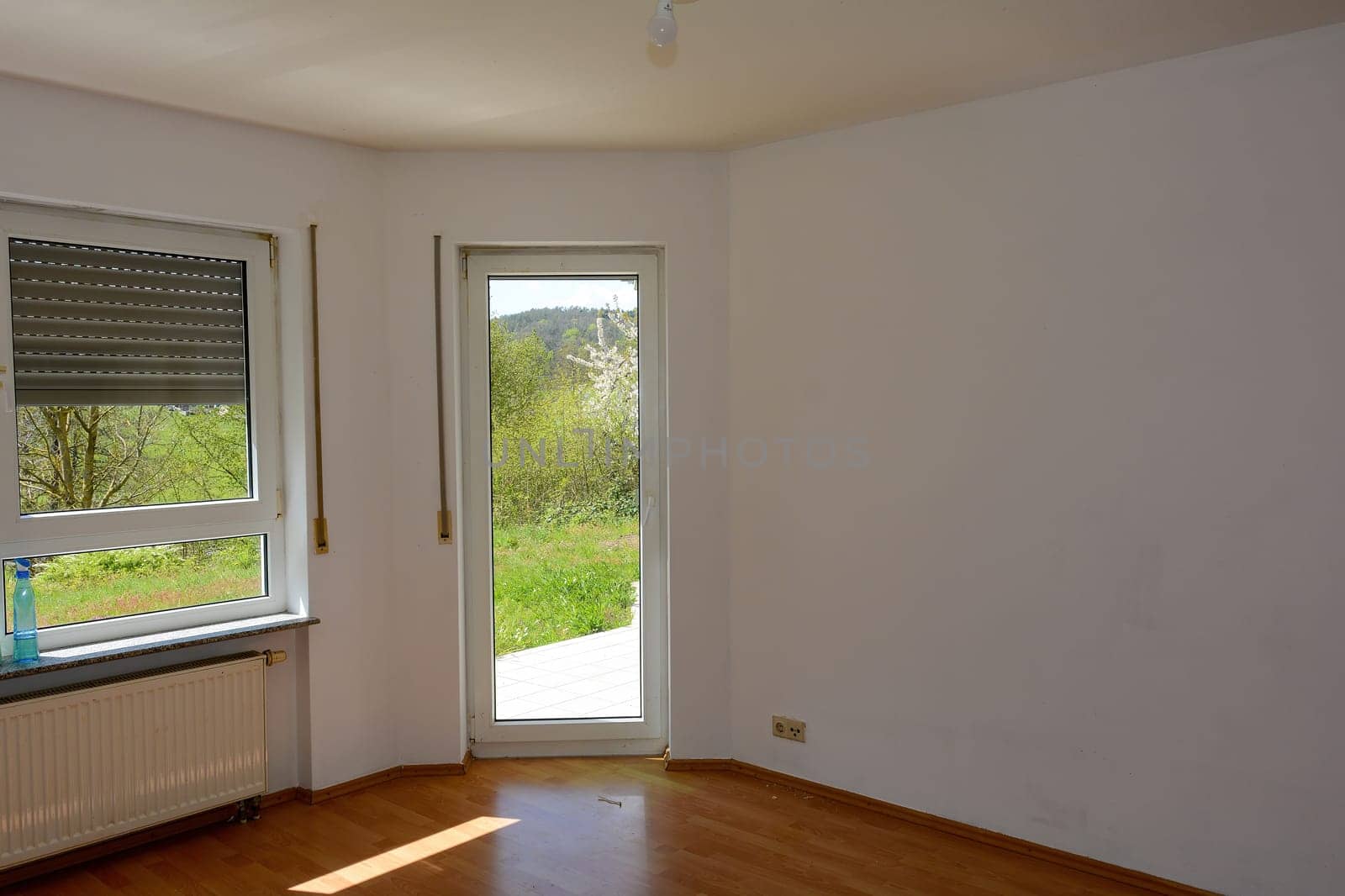 Room during renovation with a door
