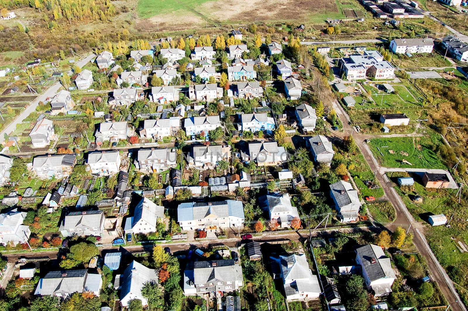 Vologda City bird's-eye view. Aerophotographing Vologda. Houses and buildings of the city.