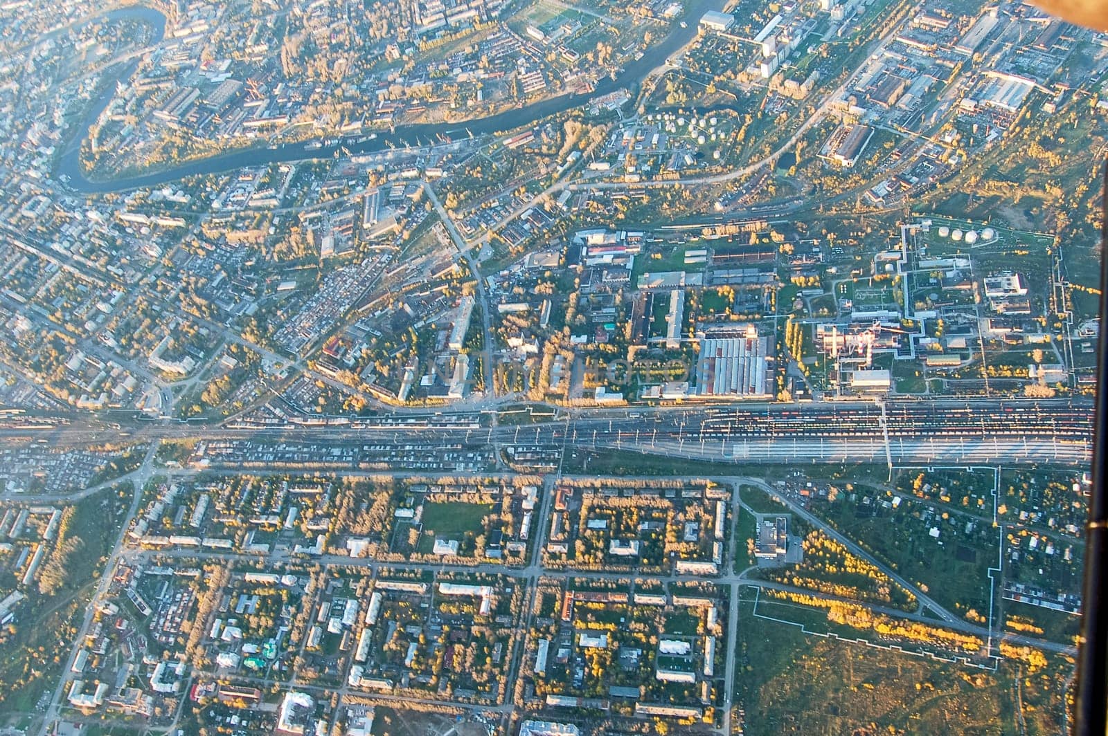 Vologda City bird's-eye view. Aerophotographing Vologda. Houses and buildings of the city.