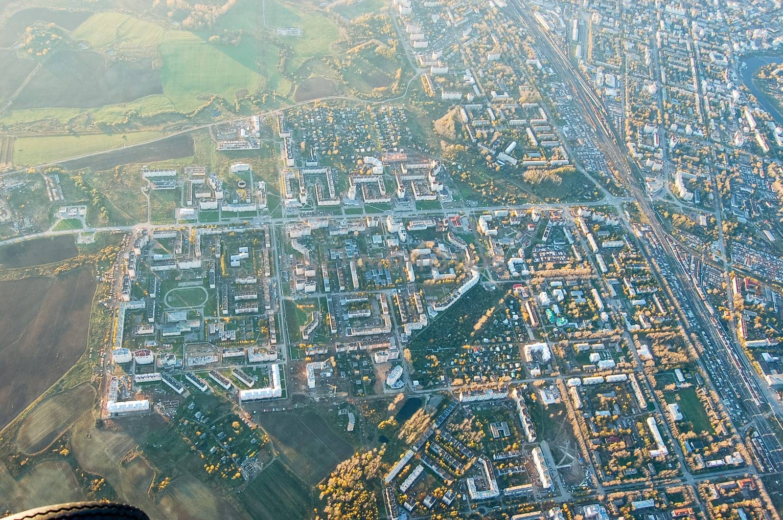 Vologda City bird's-eye view. Aerophotographing Vologda. Houses and buildings of the city.