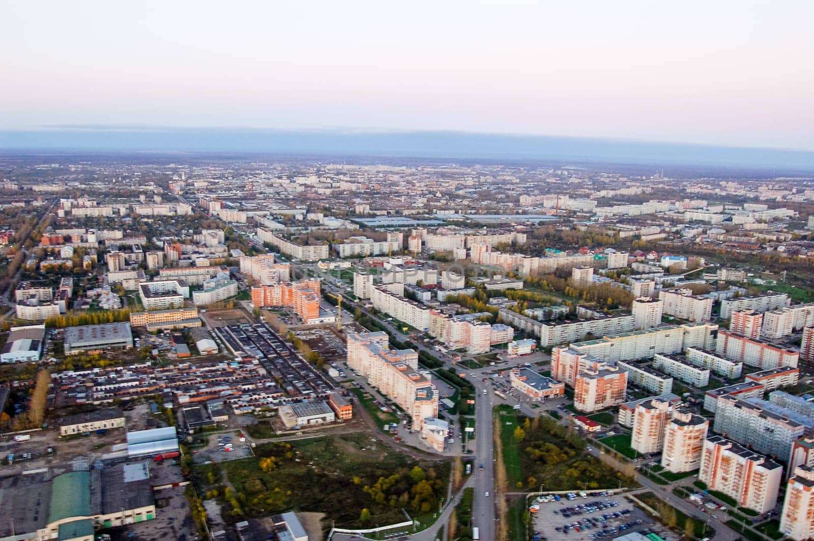 Vologda City bird's-eye view. Aerophotographing Vologda. Houses and buildings of the city.