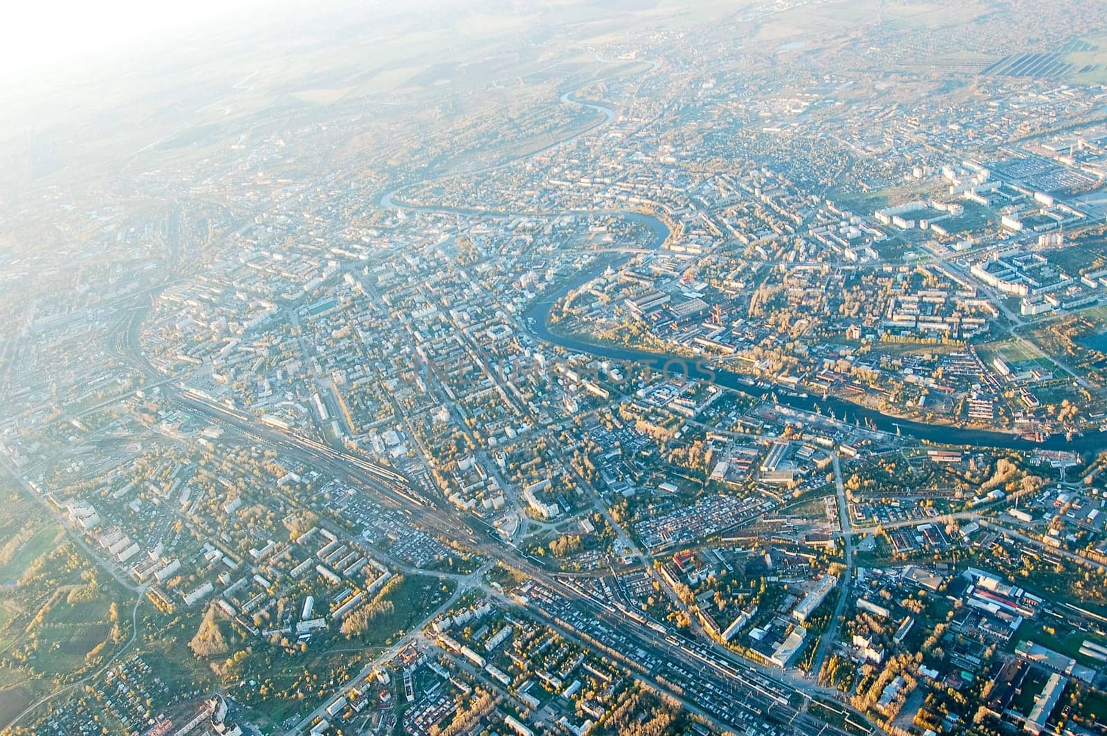 Vologda City bird's-eye view. Aerophotographing Vologda. Houses and buildings of the city.