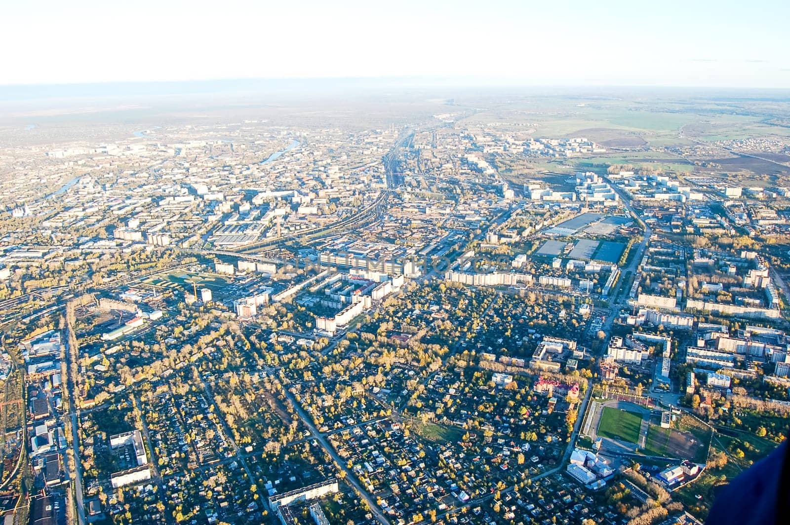 Vologda City bird's-eye view. Aerophotographing Vologda. Houses and buildings of the city.