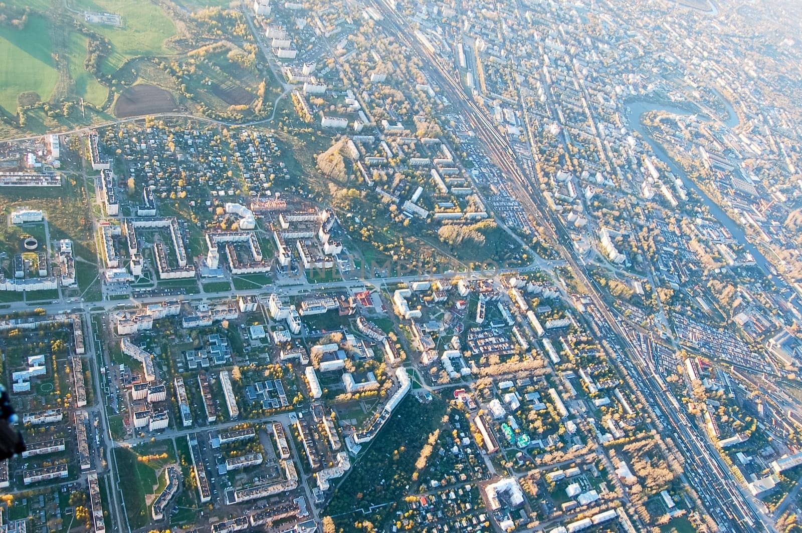 Vologda City bird's-eye view. Aerophotographing Vologda. Houses and buildings of the city.