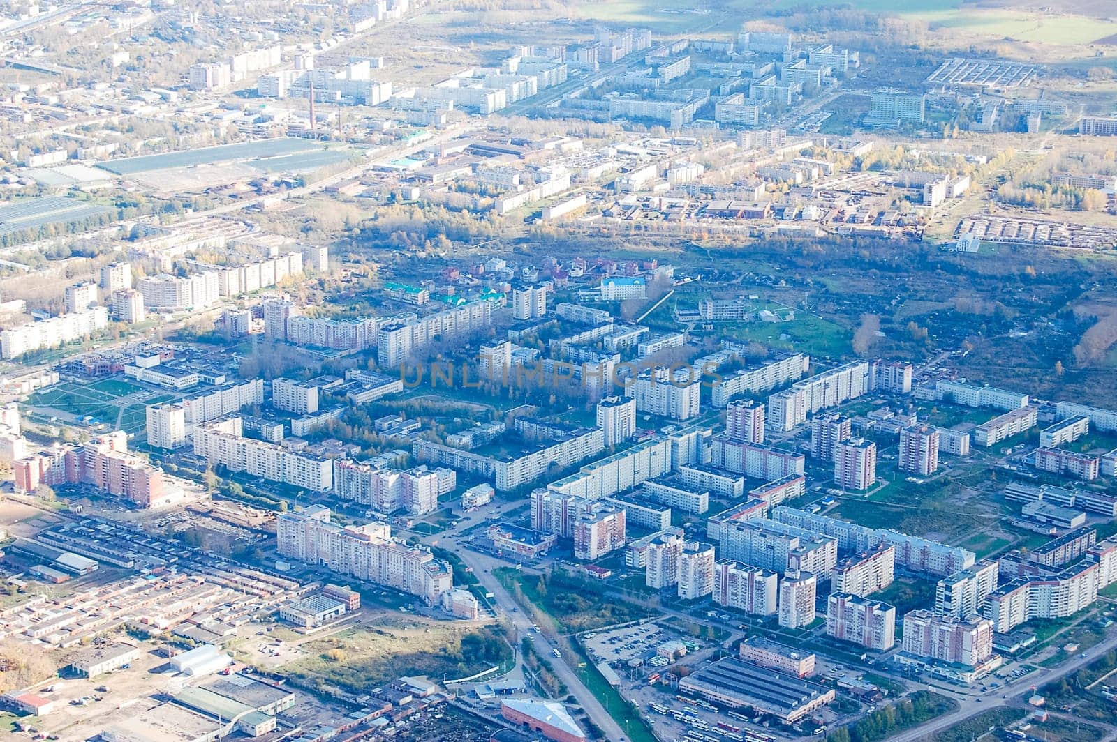 Vologda City bird's-eye view. Aerophotographing Vologda. Houses and buildings of the city.