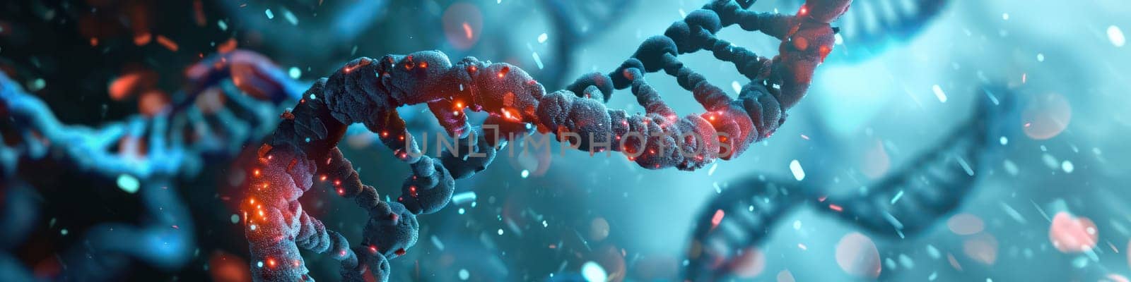Abstract glowing DNA molecular tech background. Generative AI design