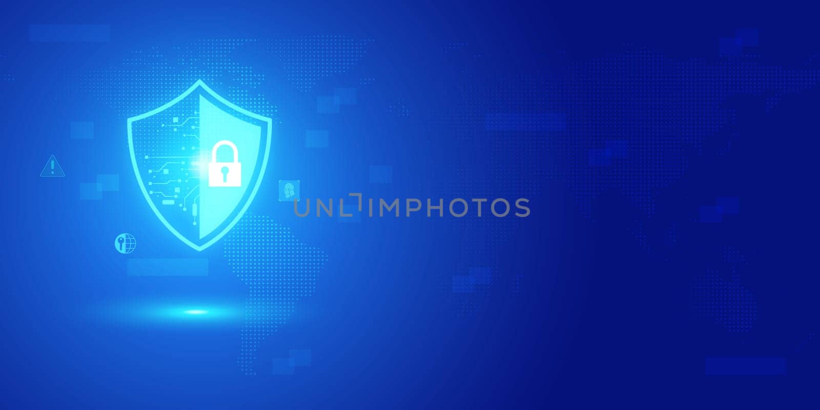 Futuristic blue shield ethics and Security abstract technology background. Artificial intelligence digital transformation and Business quantum internet network communication and Antivirus.