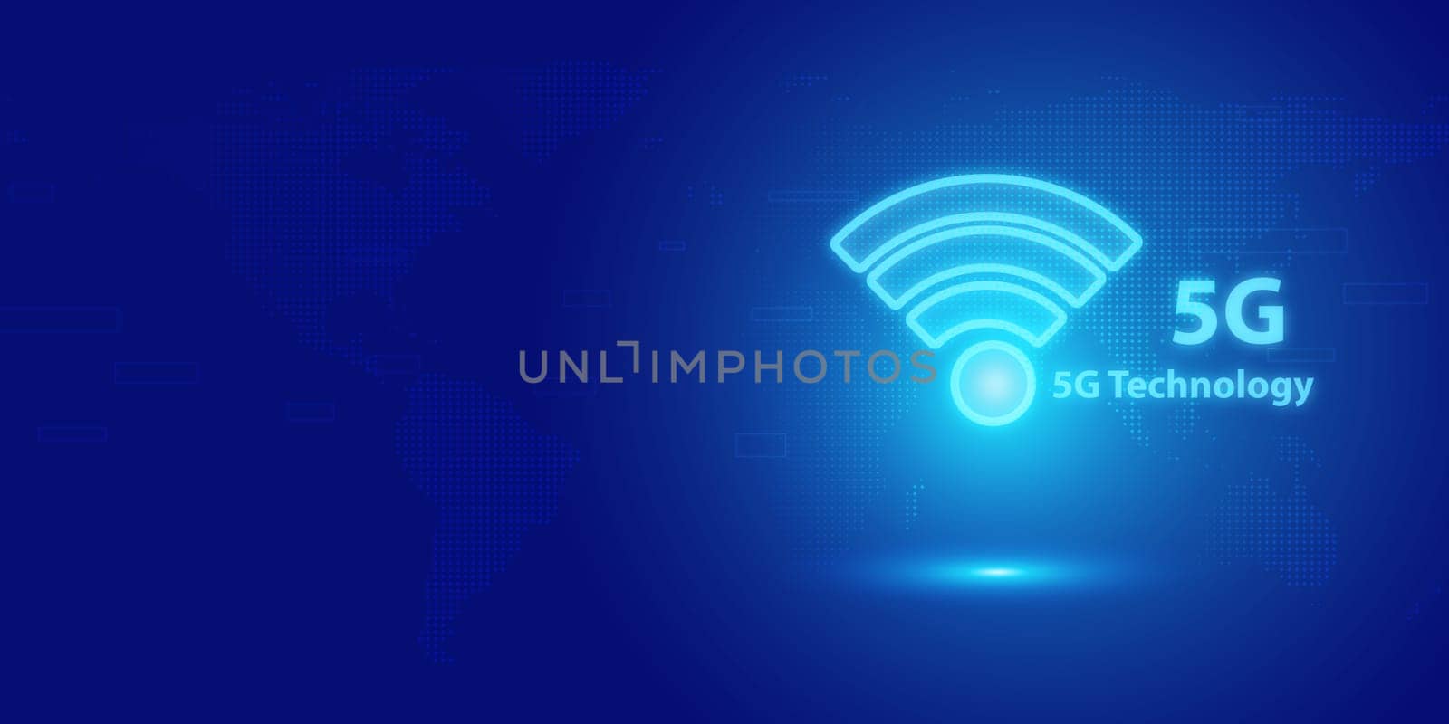 Futuristic blue 5G text and abstract technology background. Artificial intelligence digital transformation and Business quantum internet network communication and Antivirus.